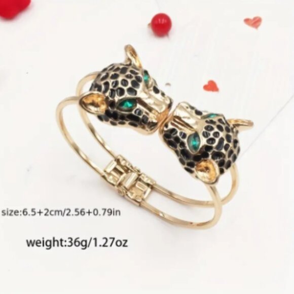 Leopard Head Cuff Bangle Bracelet Exaggerated Rhinestone Hand Jewelry Gift - Picture 2 of 6